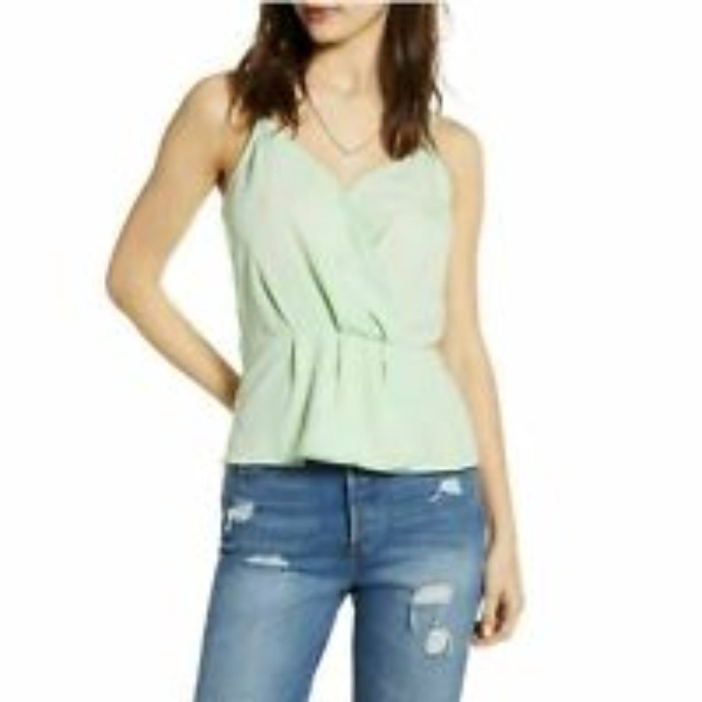 Leith  Mint Green V Neck Faux Wrap Peplum camisole size XS   NWT